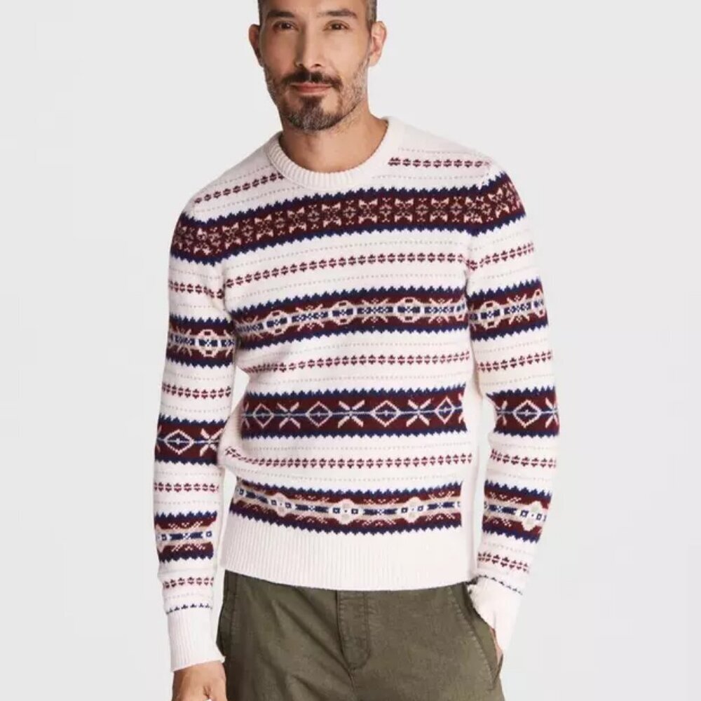 RAG & BONE Wesley Fair Isle Wool Sweater Cream\Navy L MSRP $395